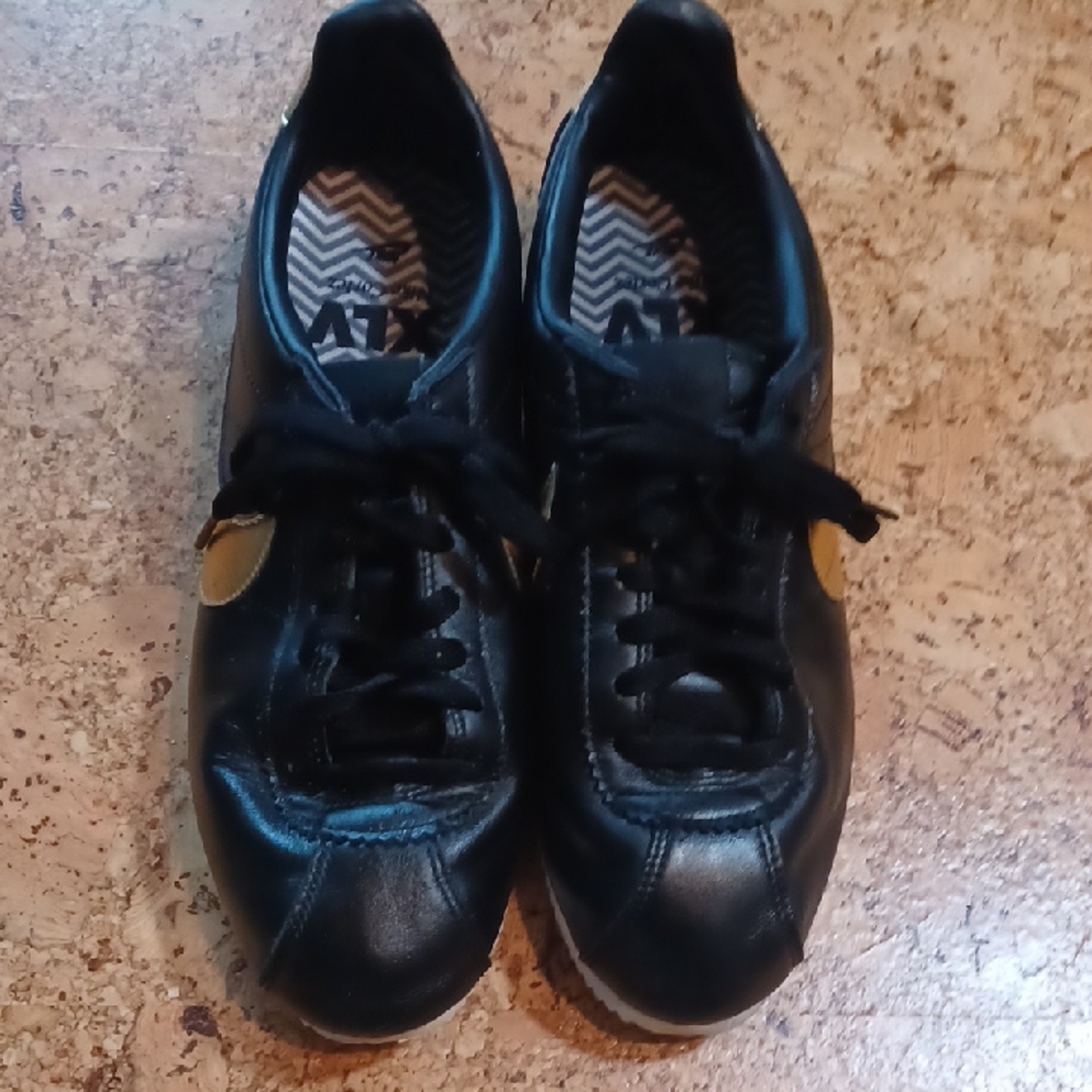 Nike Men's Cortez XLV Black & Metallic Gold Leather Running Shoes Size 10